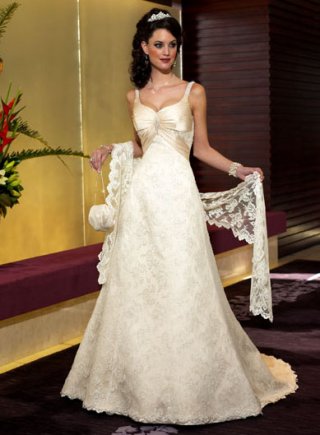 A-line Scoop Neck Sweep Train Lace Wedding Dresses (SV0200)
