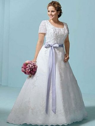 A-line Short Sleeves Scoop Neck Satin Wedding Dresses (SV0196)