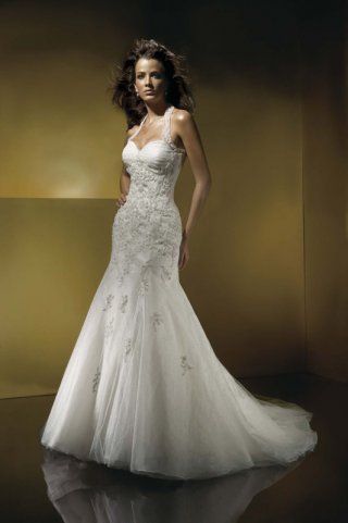A-line Halter Straps Chapel Train Tulle Wedding Dresses (yz0237)