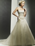 A-line Spaghetti Chapel Train Organza Wedding Dresses (SV0189)