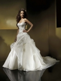 A-line Spaghetti Chapel Train Organza Wedding Dresses (SV0188)