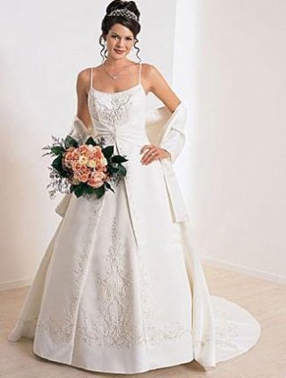 A-line Spaghetti Chapel Train Satin Wedding Dresses (SV0187)