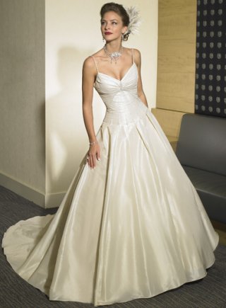 A-line Spaghetti Chapel Train Satin Wedding Dresses (SV0183)