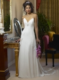 A-line Spaghetti Deep V-neck Train Chiffon Wedding Dresses (SV0179)