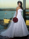 A-line Strapless Chapel Train Lace Satin Wedding Dresses (SV0168)