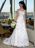 A-line Strapless Chapel Train Lace Satin Wedding Dresses (SV0167)