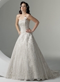 A-line Strapless Chapel Train Lace Satin Wedding Dresses (SV0166)