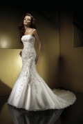 A-line Strapless Chapel Train Lace Satin Wedding Dresses (SV0161)