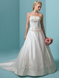 A-line Strapless Chapel Train Lace Satin Wedding Dresses (SV0154)
