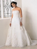 A-line Strapless Chapel Train Lace Satin Wedding Dresses (SV0149)