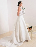 A-line Strapless Chapel Train Lace Satin Wedding Dresses (SV0147)