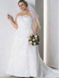 A-line Strapless Chapel Train Lace Satin Wedding Dresses (SV0140)