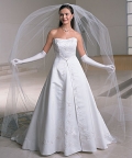 A-line Strapless Chapel Train Lace Satin Wedding Dresses (SV0138)