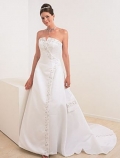 A-line Strapless Chapel Train Lace Satin Wedding Dresses (SV0135)