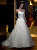 A-line Strapless Chapel Train Satin Wedding Dresses (SV0112)
