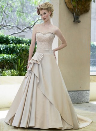 A-line Strapless Chapel Train Satin Wedding Dresses (SV0110)