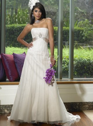 A-line Strapless Chapel Train Satin Wedding Dresses (SV0107)