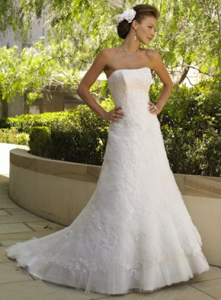 A-line Strapless Chapel Train Satin Wedding Dresses (SV0106)