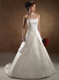 A-line Strapless Chapel Train Satin Wedding Dresses (SV0101)