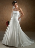 A-line Strapless Chapel Train Satin Wedding Dresses (ms0315)