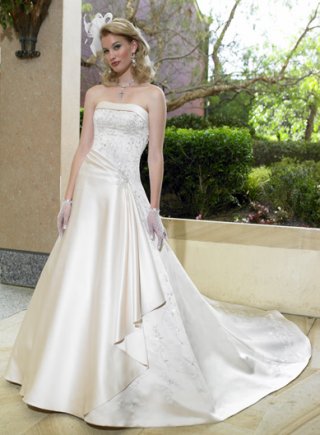 A-line Strapless Chapel Train Satin Wedding Dresses (ms0309)