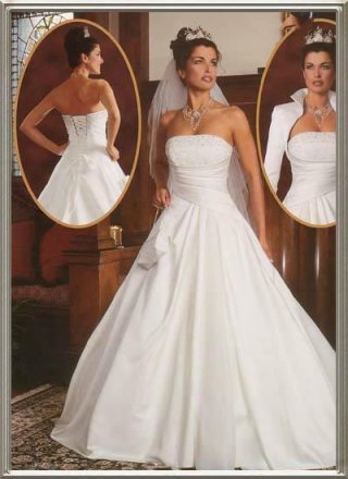 A-line Strapless Chapel Train Satin Wedding Dresses (ms0305)