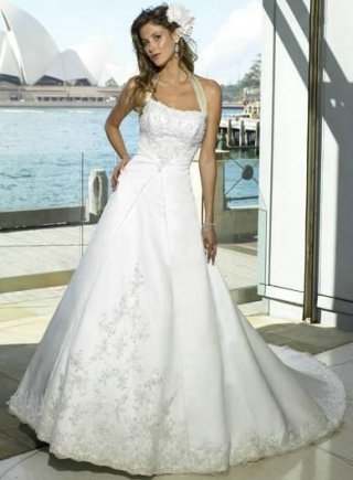 A-line Strapless Chapel Train Satin Wedding Dresses (ms0303)