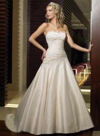 A-line Strapless Chapel Train Satin Wedding Dresses (ms0320)