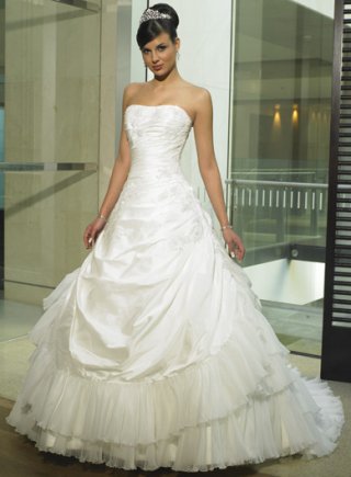 A-line Strapless Chapel Train Satin Wedding Dresses (ms0278)