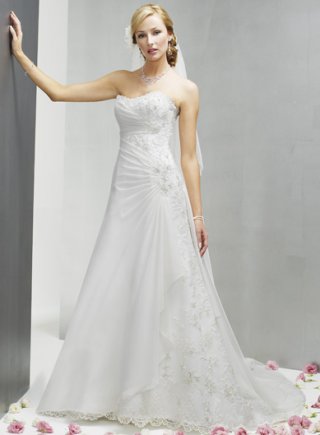 A-line Strapless Chapel Train Satin Wedding Dresses (ms0275)