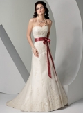 A-line Strapless Chapel Train Satin Wedding Dresses (ms0271)