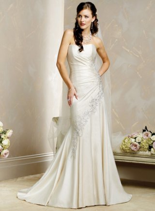 A-line Strapless Chapel Train Satin Wedding Dresses (ms0265)
