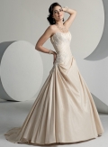 A-line Strapless Chapel Train Satin Wedding Dresses (ms0264)
