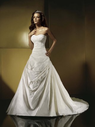 A-line Strapless Chapel Train Satin Wedding Dresses (ms0219)