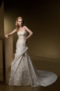 A-line Strapless Chapel Train Satin Wedding Dresses (ms0215)