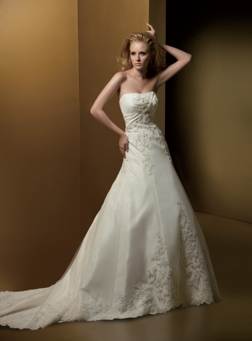 A-line Strapless Chapel Train Satin Wedding Dresses (ms0212)