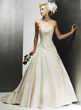 A-line Strapless Chapel Train Taffeta Wedding Dresses (ms0210)
