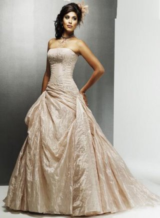 A-line Strapless Chapel Train Taffeta Wedding Dresses (ms0207)