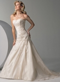 A-line Strapless Chapel Train Taffeta Wedding Dresses (ms0203)