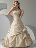 A-line Strapless Chapel Train Tucked Taffeta Wedding Dresses (ms0199)