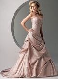 A-line Strapless Chapel Train Tucked Taffeta Wedding Dresses (ms0198)