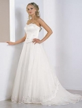 A-line Strapless Chapel Train Tulle Wedding Dresses (ms0197)