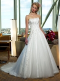 A-line Strapless Chapel Train Tulle Wedding Dresses (ms0193)