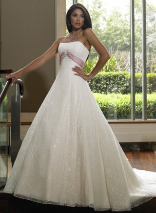 A-line Strapless Chapel Train Tulle Wedding Dresses (ms0192)