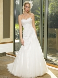 A-line Strapless Chapel Train Tulle Wedding Dresses (ms0190)