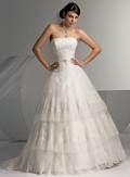 A-line Strapless Chapel Train Tulle Wedding Dresses (ms0186)