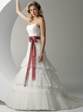 A-line Strapless Chapel Train Tulle Wedding Dresses (ms0184)