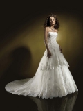 A-line Strapless Chapel Train Tulle Wedding Dresses (ms0182)