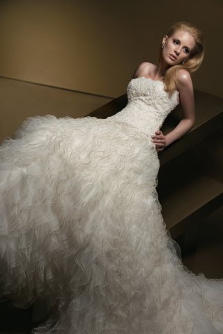 A-line Strapless Chapel Train Tulle Wedding Dresses (ms0159)
