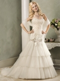 A-line Strapless Dropped Waist Satin Tulle Wedding Dresses (ms0152)